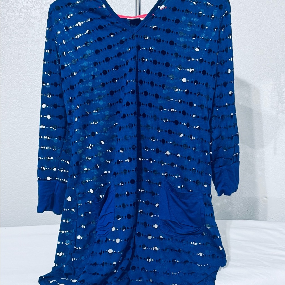 Blue Patterned Long Sleeve Top
